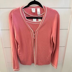 Y2k Vintage Emma James Pink-white cotton blend classic cardigan and tank set M